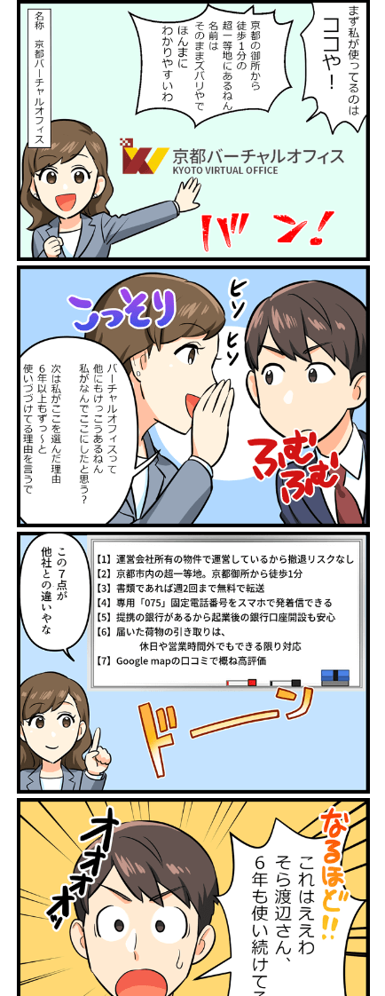 京都バーチャルオフィスのメリットの漫画